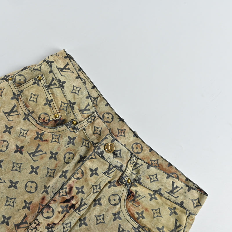 Louis Vuitton Dual Monogram Bleached Wide-Leg Jeans — Tan x Black