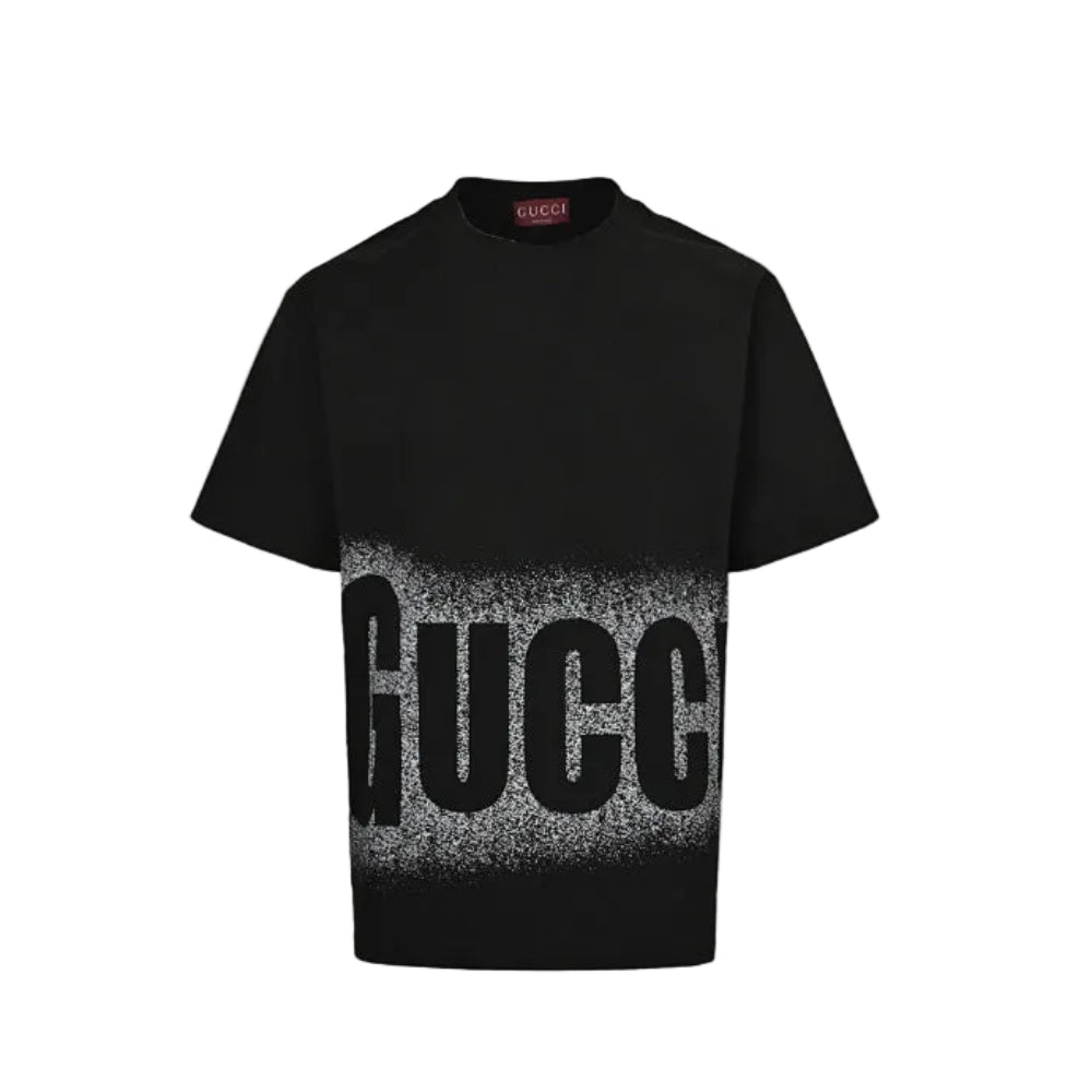 Gucci Black Lower-Body Spray Noise Wordmark Heavyweight Tee