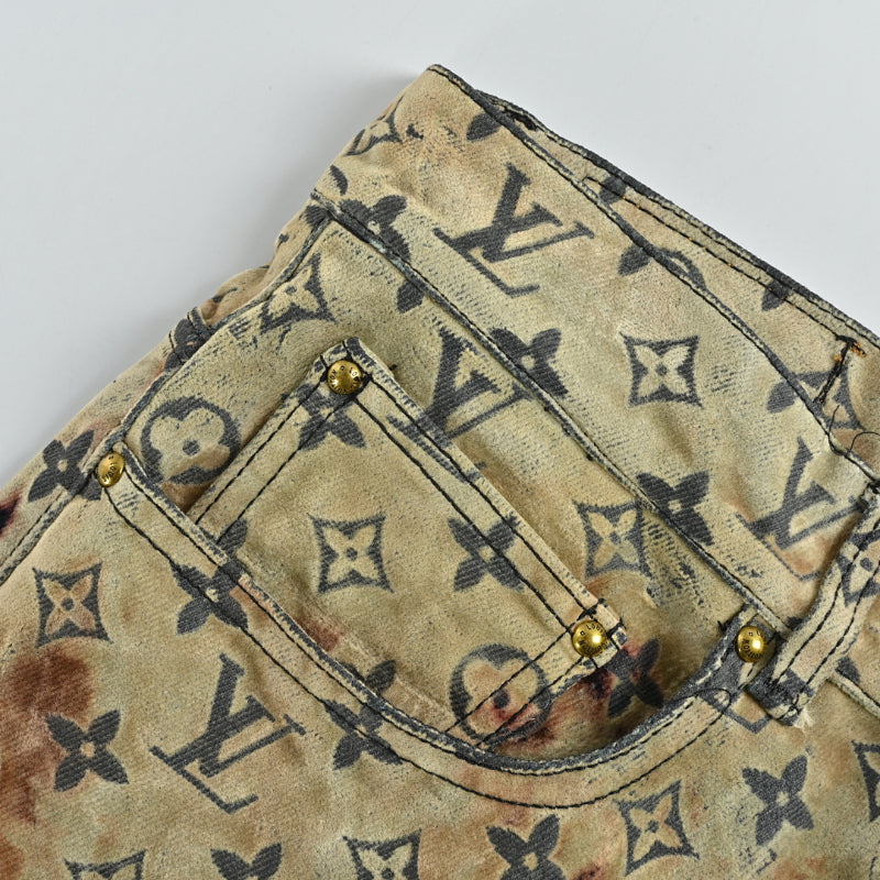 Louis Vuitton Dual Monogram Bleached Wide-Leg Jeans — Tan x Black