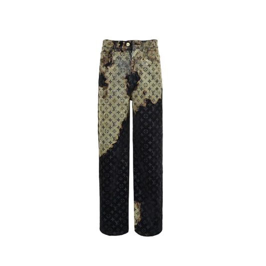 Louis Vuitton Dual Monogram Bleached Wide-Leg Jeans — Tan x Black