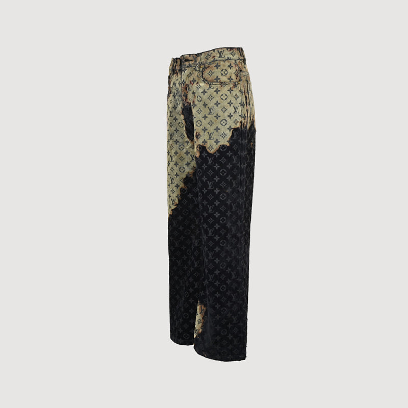 Louis Vuitton Dual Monogram Bleached Wide-Leg Jeans — Tan x Black