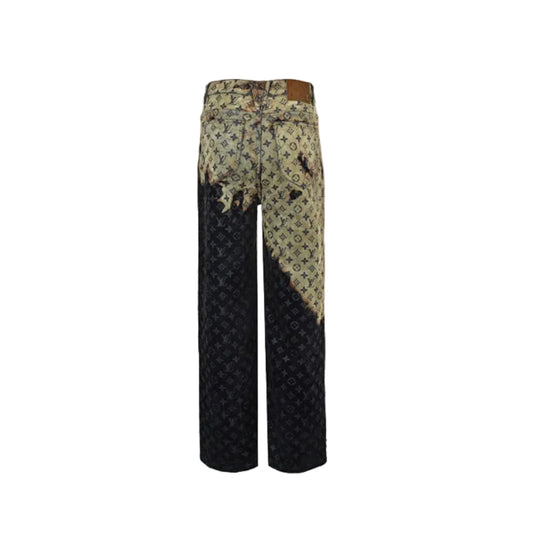 Louis Vuitton Dual Monogram Bleached Wide-Leg Jeans — Tan x Black