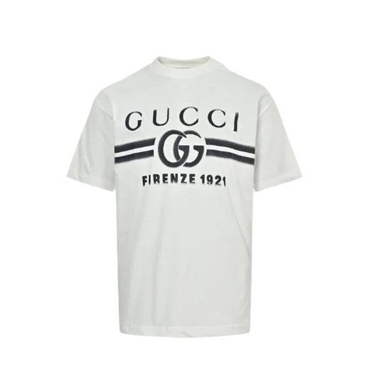 Gucci White Double-G Stripe Wordmark Graphic Tee