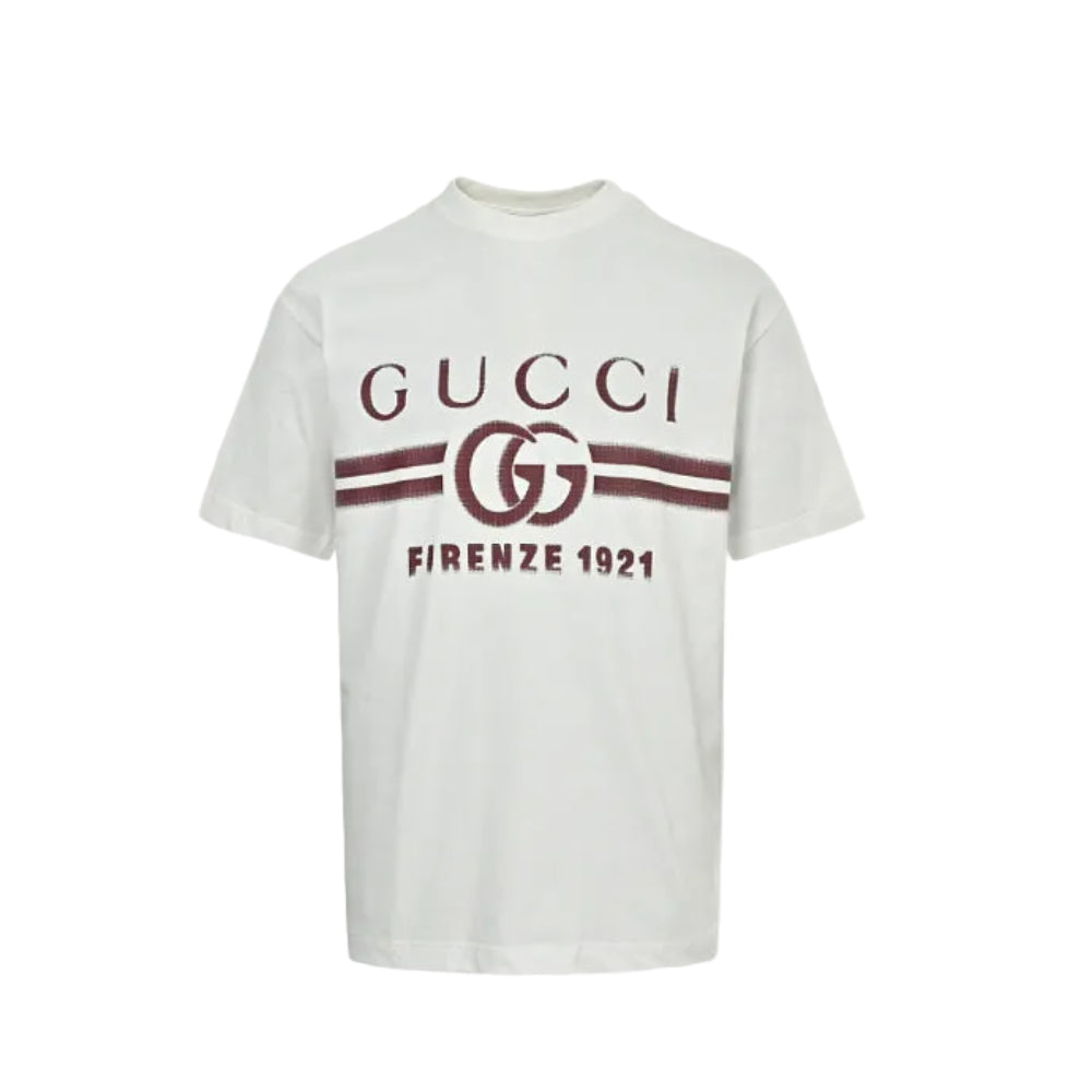 Gucci Ivory Double-G Stripe Wordmark Graphic Tee