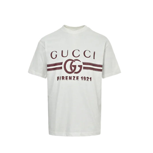 Gucci Ivory Double-G Stripe Wordmark Graphic Tee