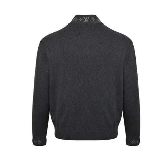 Louis Vuitton Monogram Jacquard Collar & Cuff Knit Zip Jacket – Charcoal