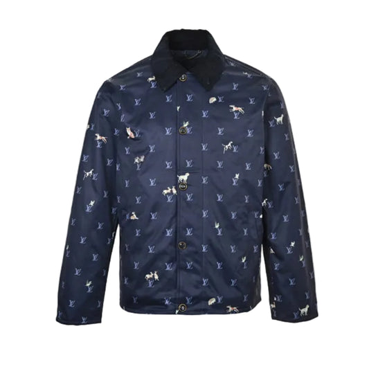 Louis Vuitton Monogram Hunting Dog Scatter Embroidery Quilted Shirt Jacket – Navy