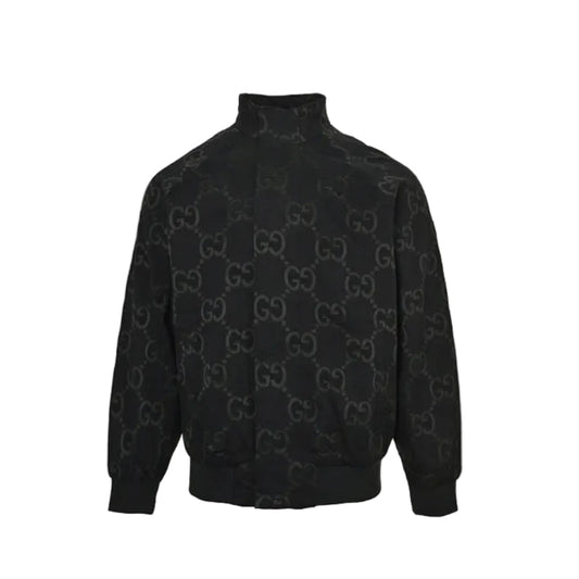 Gucci Black Monogram Jacquard Full-Zip Stand Collar Bomber Jacket