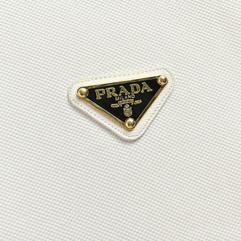 PRADA Milano Gold Metal Triangle Logo Piqué Polo Shirt PRD White