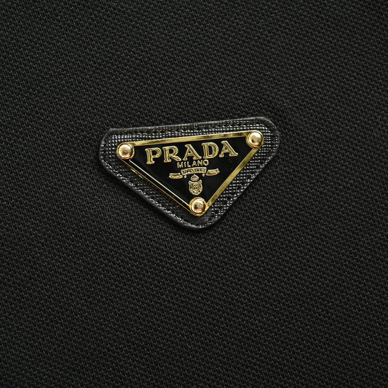PRADA Milano Gold Metal Triangle Logo Piqué Polo Shirt PRD Black