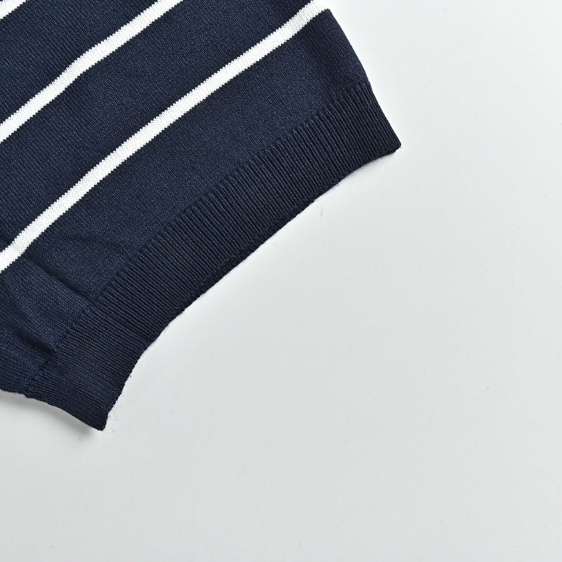 PRADA Breton Stripe Knit Polo Shirt PRD Navy White