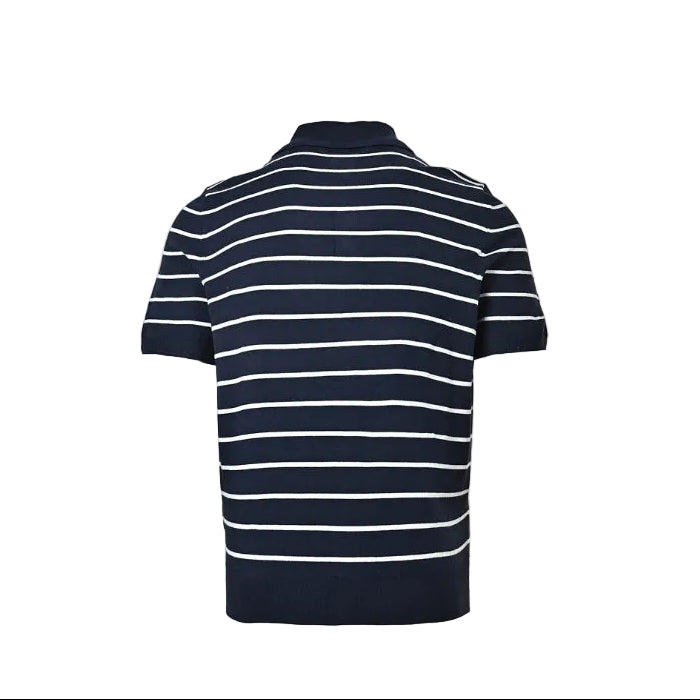 PRADA Breton Stripe Knit Polo Shirt PRD Navy White