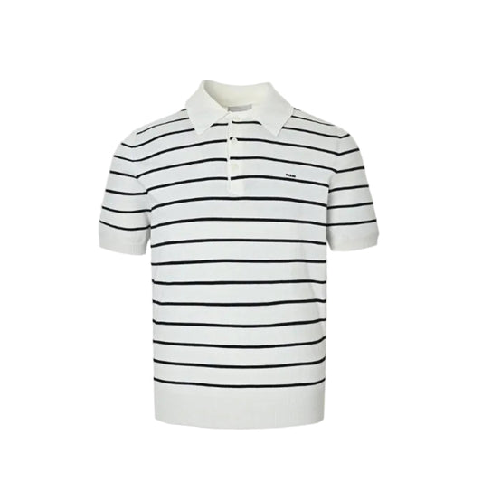 PRADA Breton Stripe Knit Polo Shirt PRD White Black