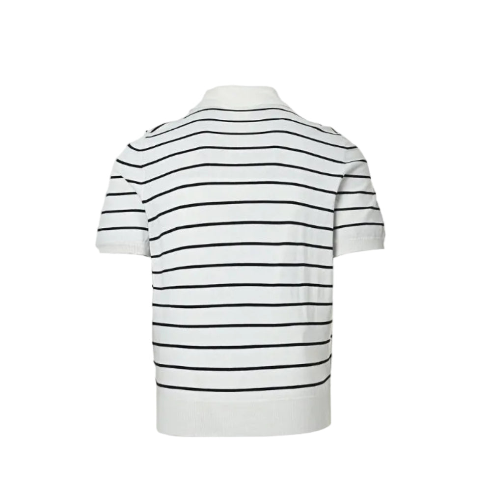 PRADA Breton Stripe Knit Polo Shirt PRD White Black