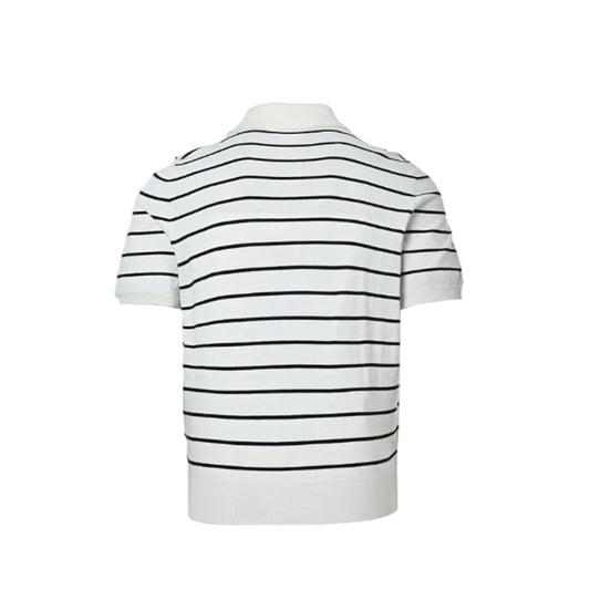 PRADA Breton Stripe Knit Polo Shirt PRD White Black