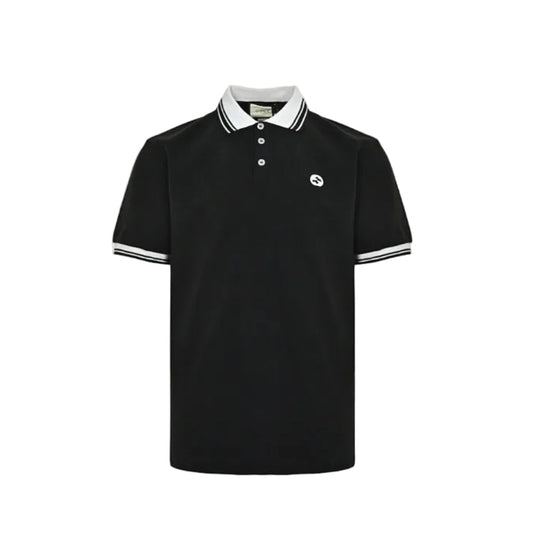 Gucci Black White Tipped Collar GG Circle Badge Piqué Polo