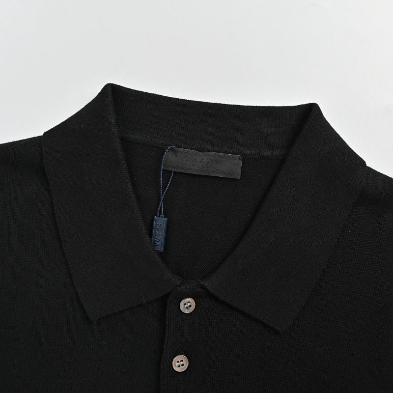 PRADA Milano Crest Embroidery Fine-Gauge Knit Polo Shirt PRD Black