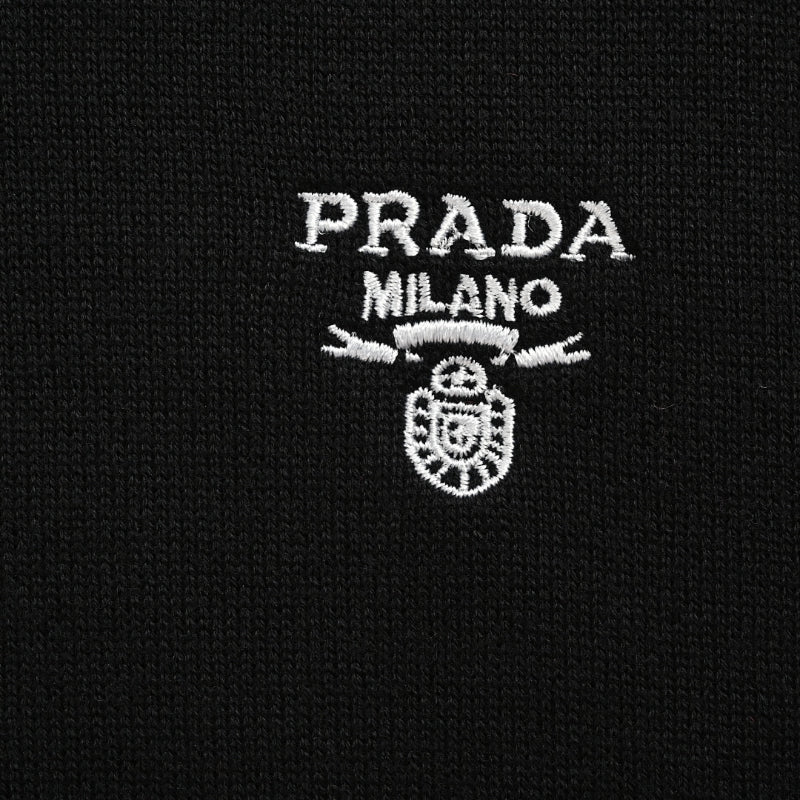 PRADA Milano Crest Embroidery Fine-Gauge Knit Polo Shirt PRD Black