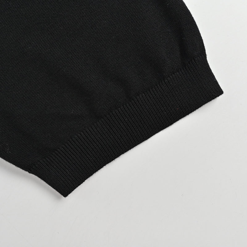 PRADA Milano Crest Embroidery Fine-Gauge Knit Polo Shirt PRD Black