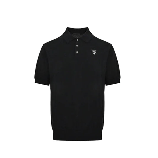 PRADA Milano Crest Embroidery Fine-Gauge Knit Polo Shirt PRD Black