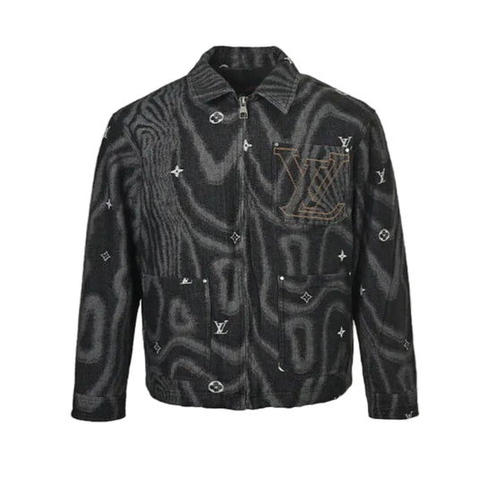 Louis Vuitton Monogram Scatter Embroidery Psychedelic Wave Denim Jacket – Black