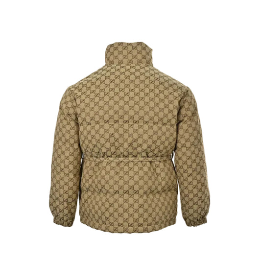 Gucci Beige GG Monogram Jacquard Padded Full-Zip Stand Collar Puffer Jacket