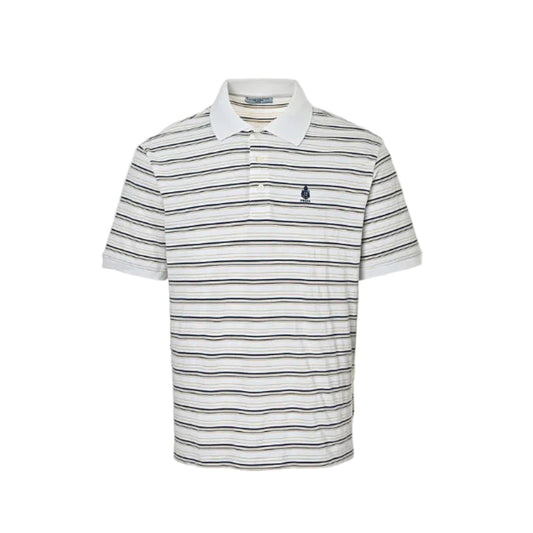 PRADA Royal Crest Embroidered Multi-Stripe Knit Polo Shirt PRD White