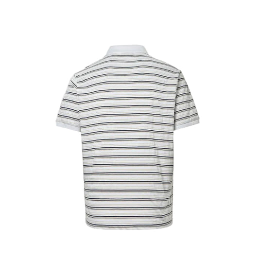PRADA Royal Crest Embroidered Multi-Stripe Knit Polo Shirt PRD White