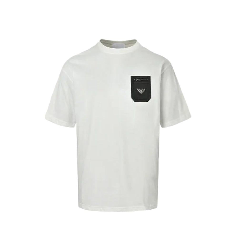 PRADA Re-Nylon Zip Pocket High-Neck Crewneck Tee PRD Off-White