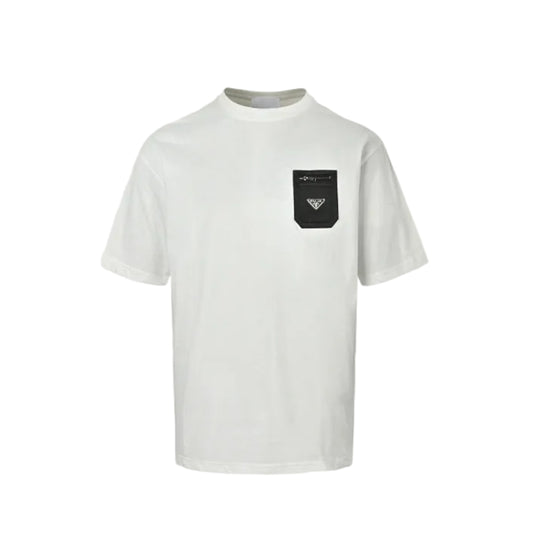 PRADA Re-Nylon Zip Pocket High-Neck Crewneck Tee PRD Off-White