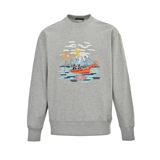 Louis Vuitton Travel Scene Embroidery Crewneck – Heather Grey