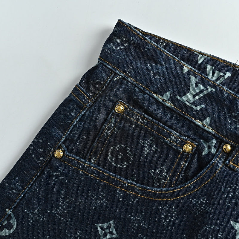 Louis Vuitton Monogram All-Over Denim Shorts — Dark Navy