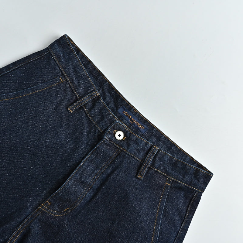 Louis Vuitton Signature Badge Denim Shorts — Raw Navy