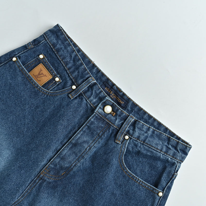 Louis Vuitton Leather Patch Washed Denim Shorts — Mid Blue