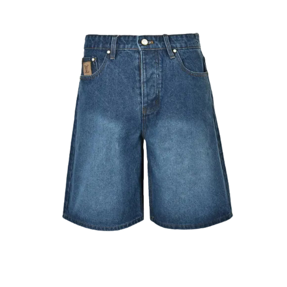 Louis Vuitton Leather Patch Washed Denim Shorts — Mid Blue