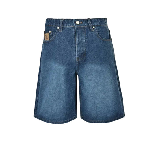 Louis Vuitton Leather Patch Washed Denim Shorts — Mid Blue