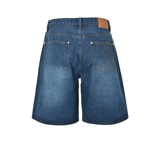 Louis Vuitton Leather Patch Washed Denim Shorts — Mid Blue