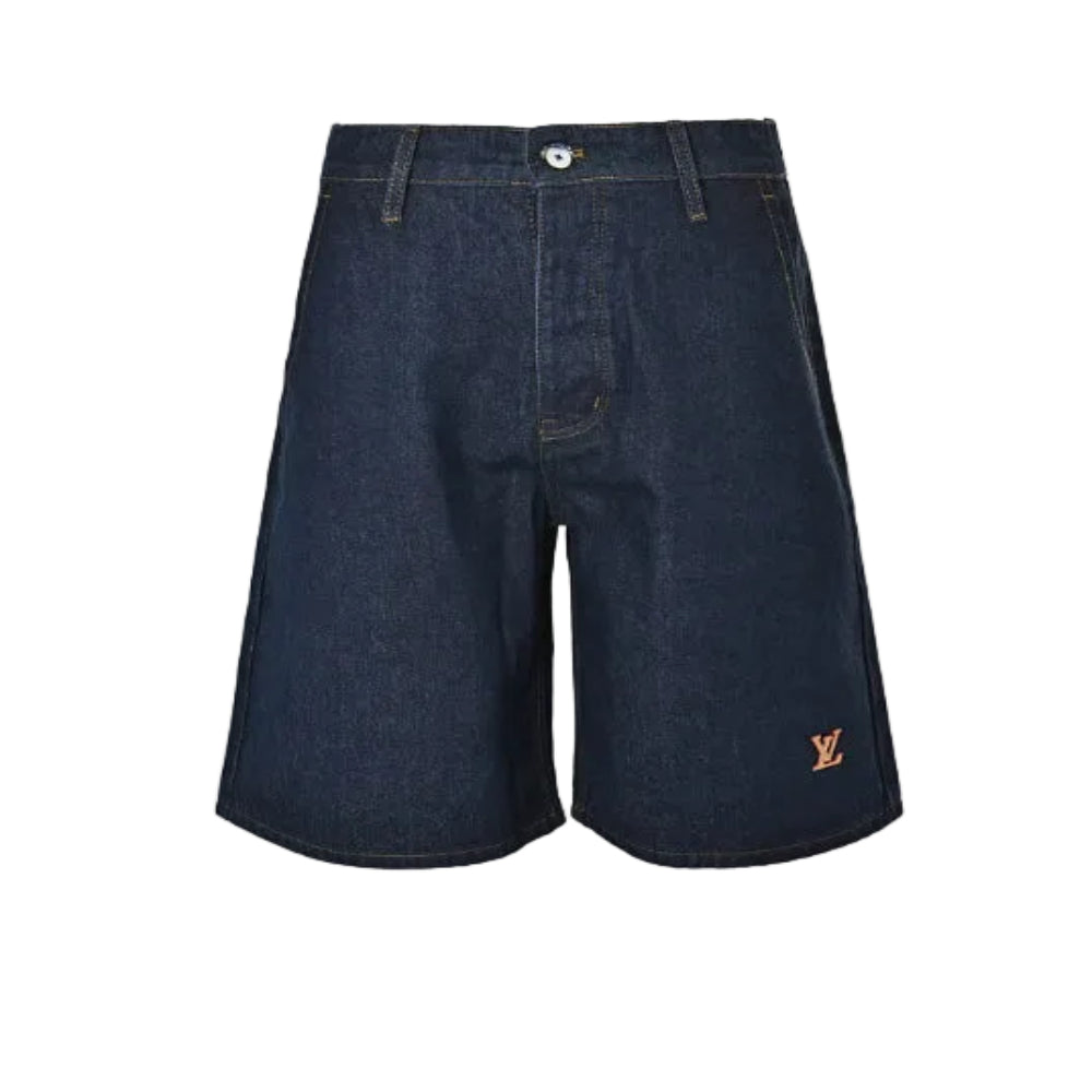 Louis Vuitton Signature Badge Denim Shorts — Raw Navy