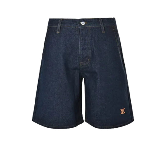 Louis Vuitton Signature Badge Denim Shorts — Raw Navy