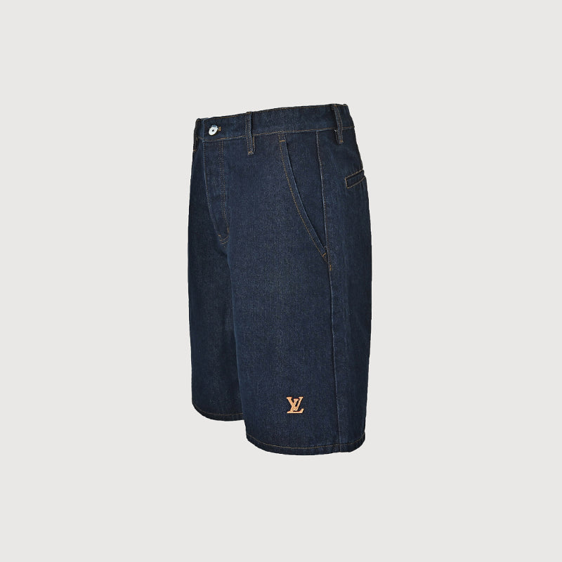 Louis Vuitton Signature Badge Denim Shorts — Raw Navy