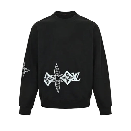 Louis Vuitton Monogram Flower Low-Drop Embroidery Sweatshirt – Black