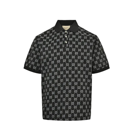 Gucci Black GG Jacquard Knit Polo