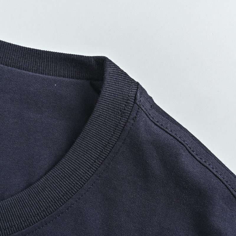 PRADA Three-Color Woven Label Crewneck Short Sleeve Tee PRD Navy