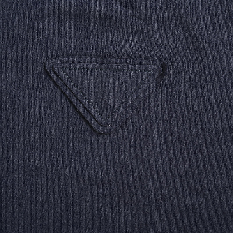 PRADA Three-Color Woven Label Crewneck Short Sleeve Tee PRD Navy