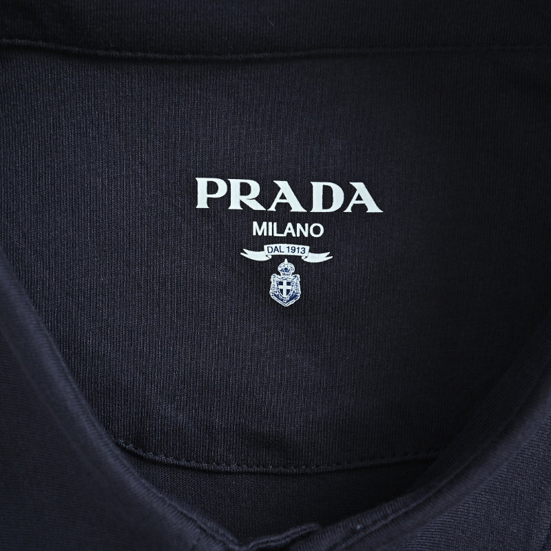 PRADA Three-Color Woven Label Polo Shirt PRD Navy