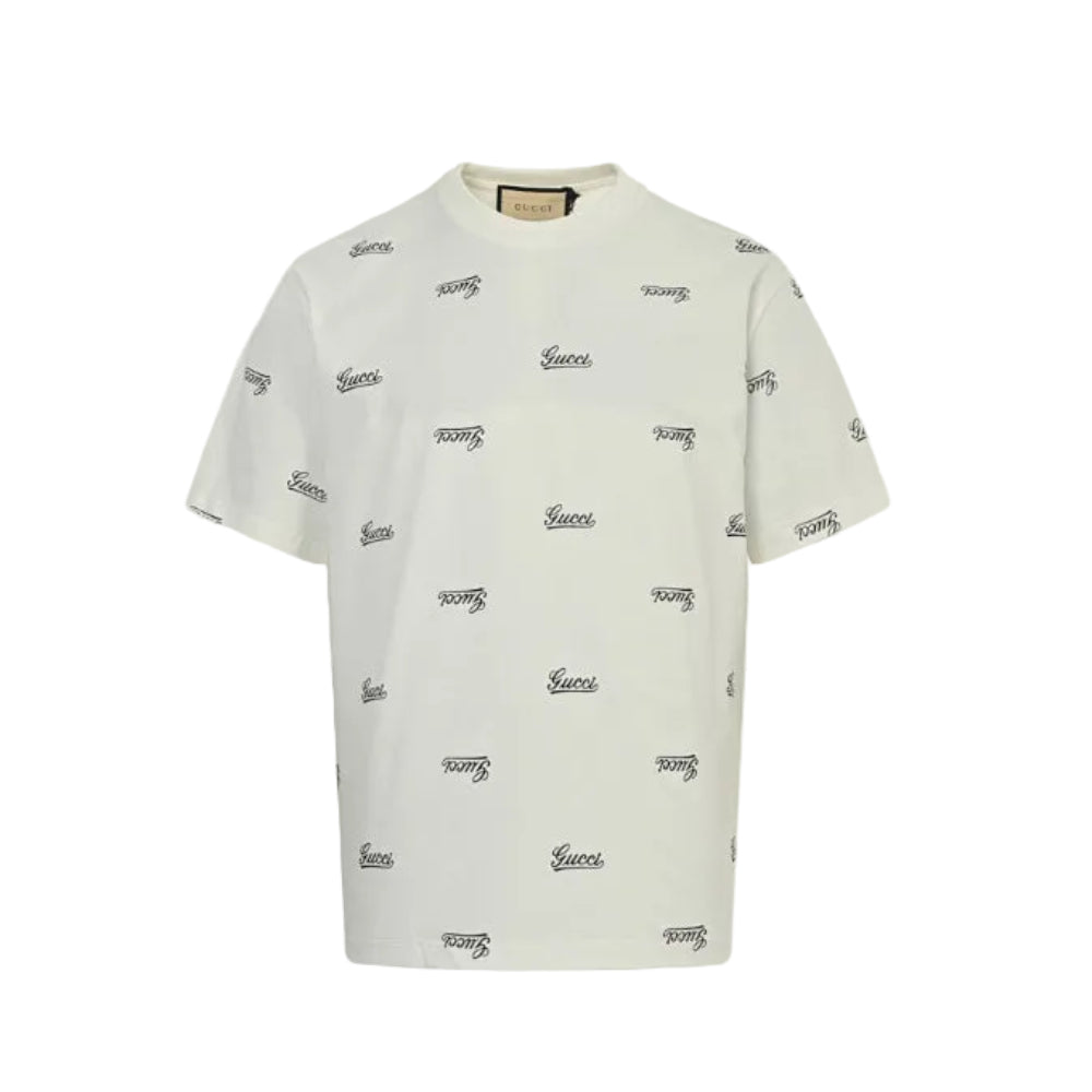 Gucci Off-White All-Over Script Logo Print Heavyweight Tee
