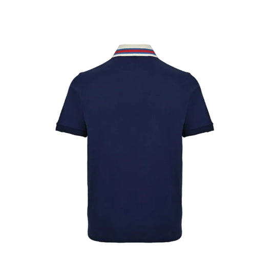 Gucci Navy Piqué Contrast Collar GG Badge Embroidered Stripe Tipped Polo Shirt