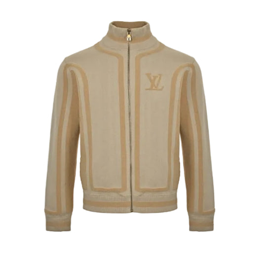 Louis Vuitton Tonal Embossed Arch Panel Knit Zip Jacket – Camel