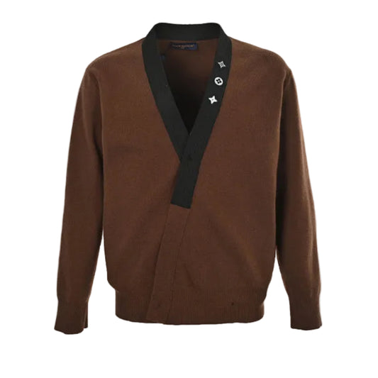 Louis Vuitton Monogram Button Deep V-Neck Knit Pullover – Brown / Black