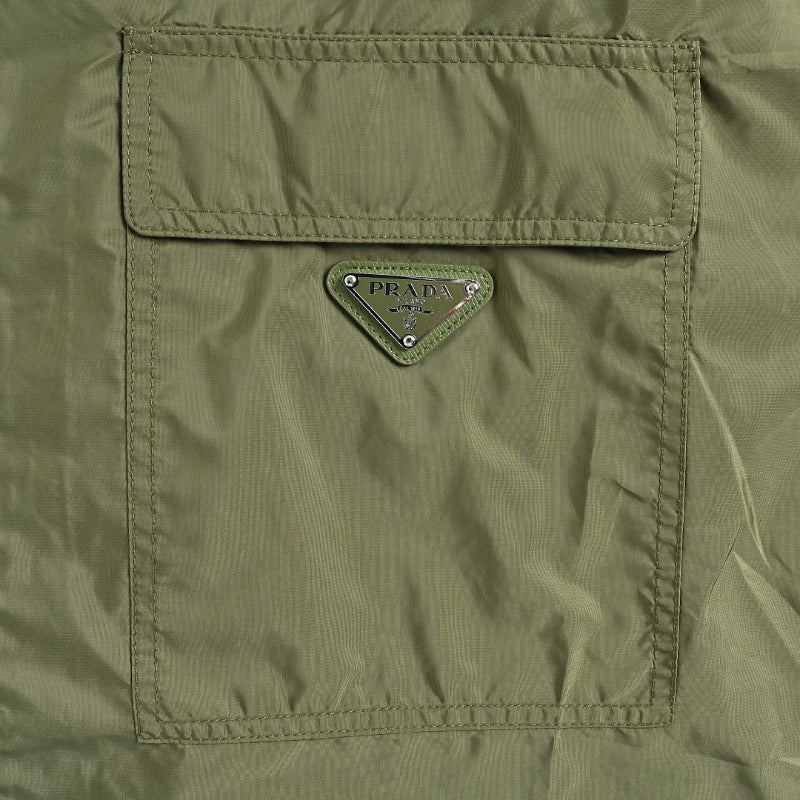PRADA Re-Nylon Triangle Logo Short Sleeve Zip Shirt Jacket PRD Army Green